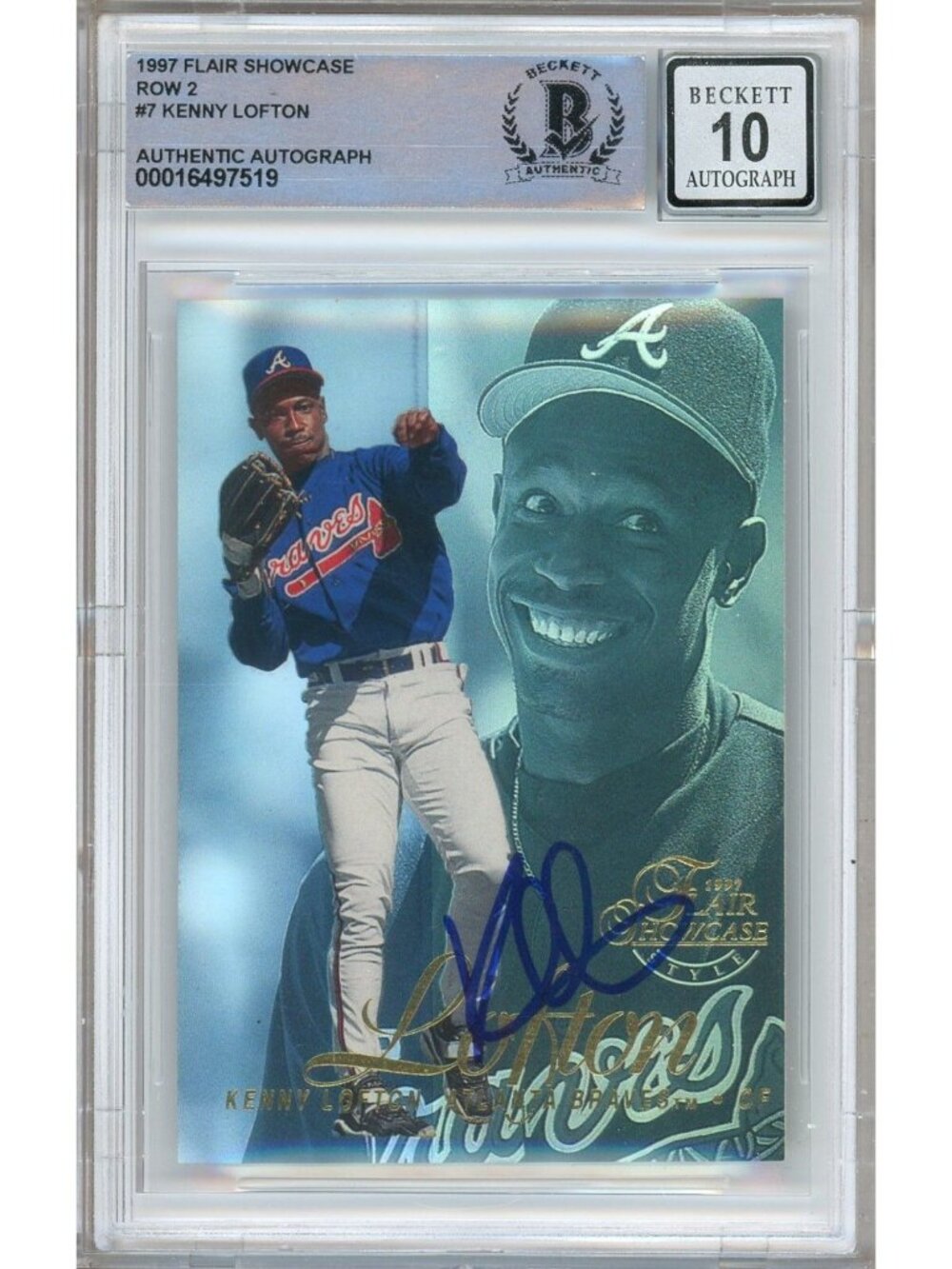 Kenny Lofton Signed 1997 Flair Showcase Row 2 #7 Braves BAS Slab BGS Auto 10 MLB